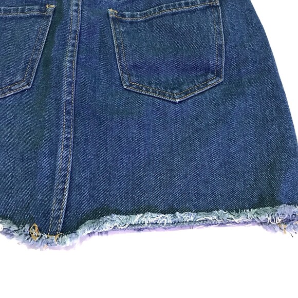 PacSun Size 25 Blue Denim Cotton Full Front Zipper Raw Hem Mini Skirt Pockets - Picture 8 of 10